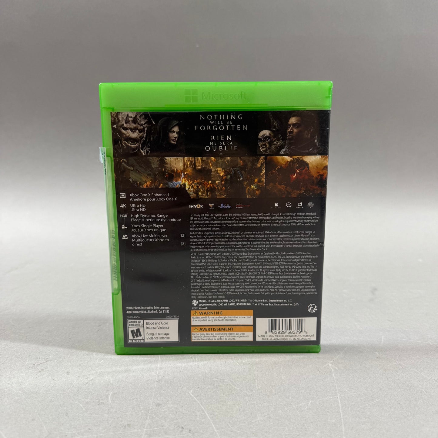 Middle Earth: Shadow of War (Microsoft Xbox One, 2017)