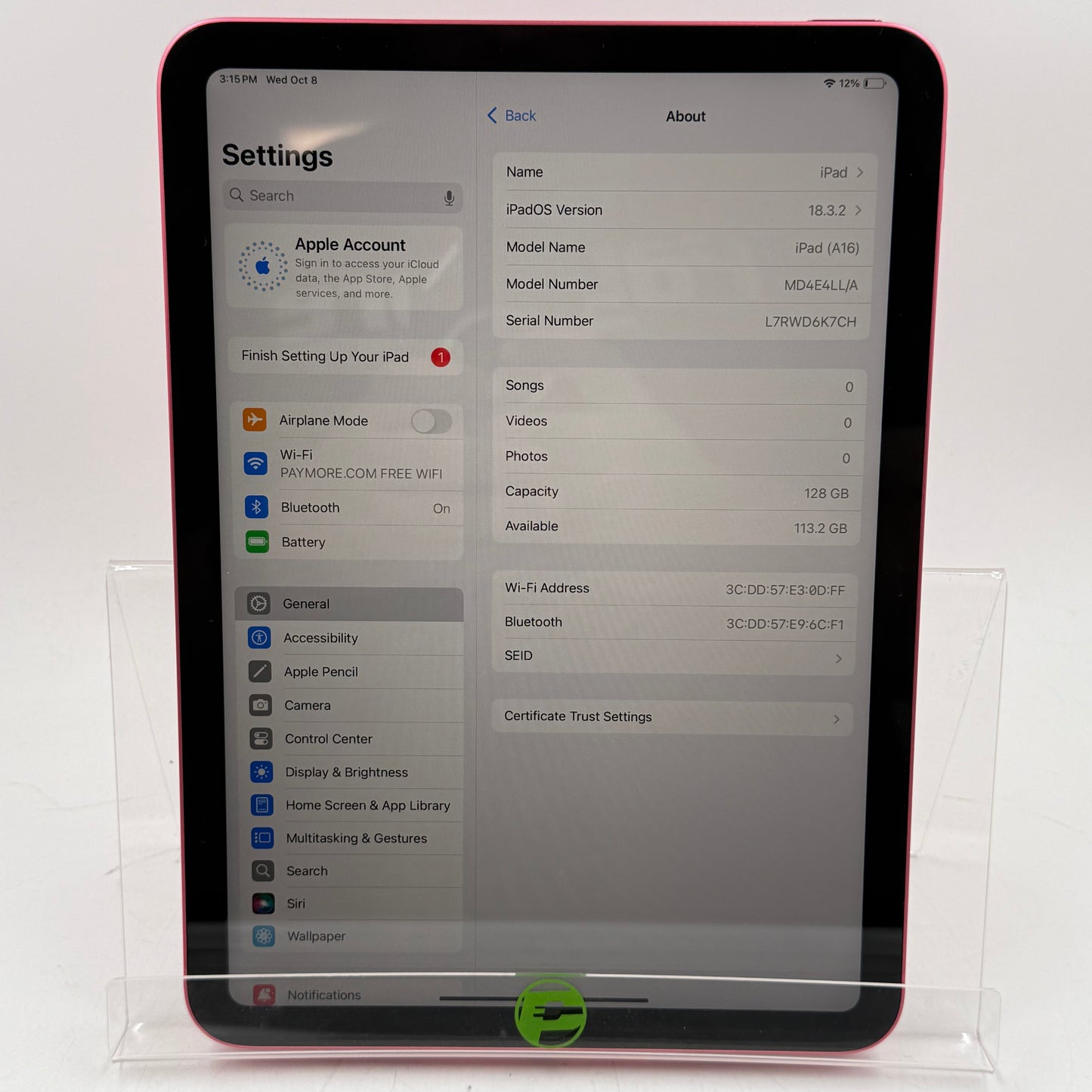 WiFi Only Apple iPad 11" (A16) 128GB Pink MD4E4LL/A