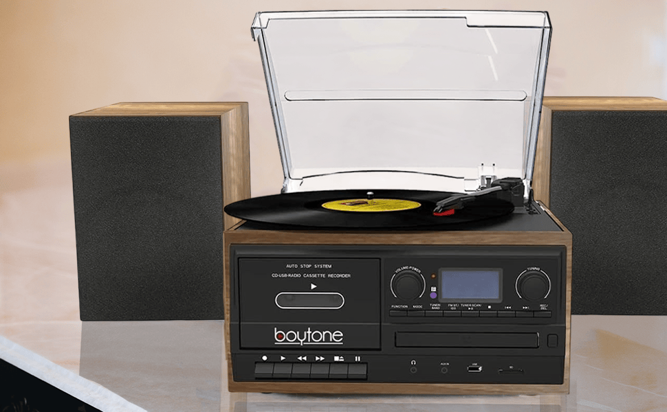 BT-58W Bluetooth Record Player CD Cassette Vinyl AM/FM USB SD AUX MP3 Converter