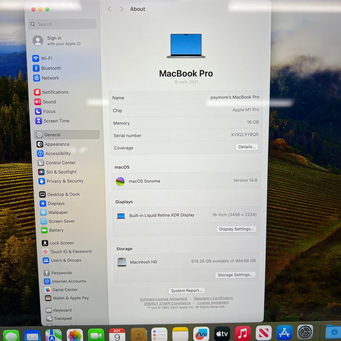 2021 Apple MacBook Pro 16" M1 Pro 16C GPU 3.2GHz 16GB RAM 1TB SSD A2485