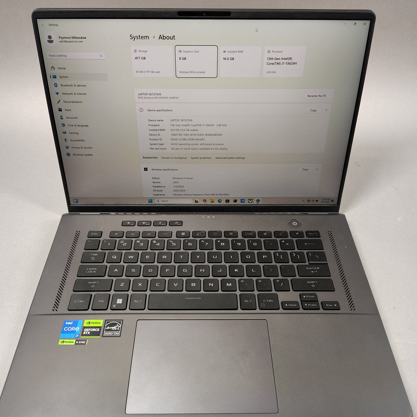 ASUS ROG Zephyrus G16 16" i7-13620H 2.4GHz 16GB RAM 512GB SSD GeForce RTX 4070