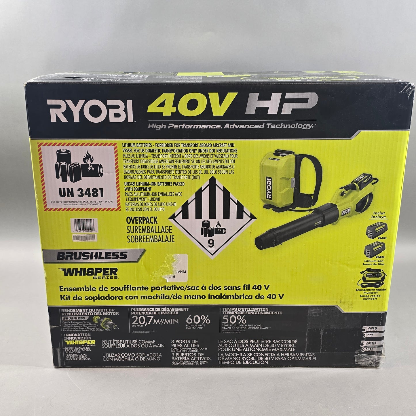 New Ryobi RY404180 40V Cordless Backpack/Handheld Blower Kit