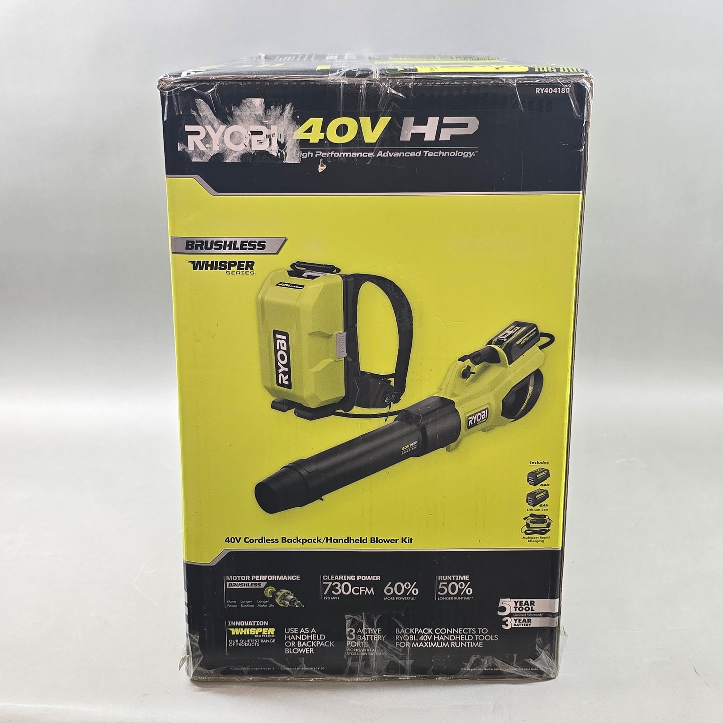 New Ryobi RY404180 40V Cordless Backpack/Handheld Blower Kit