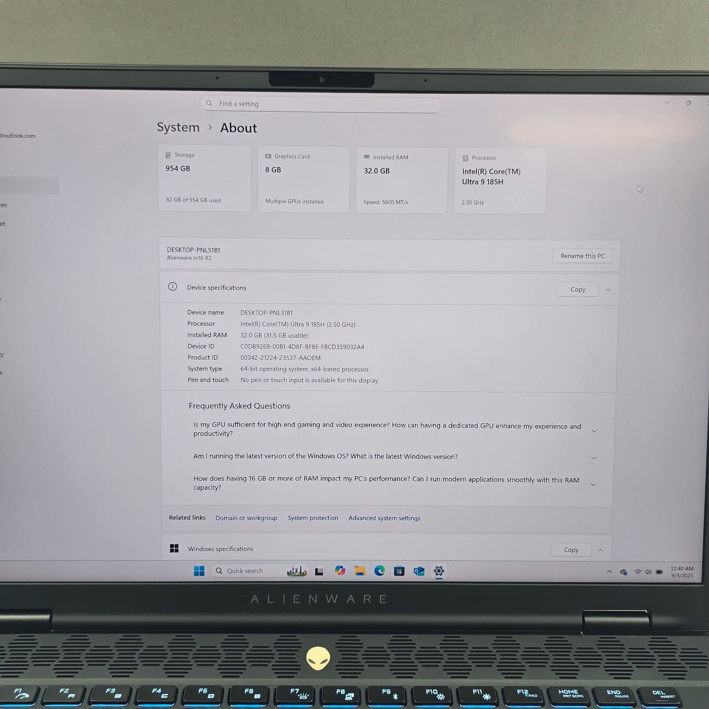 Alienware M16 R2 P130F 16" Intel Ultra 9 3.7GHz 32GB RAM 1TB SSD GeForce RTX 4070