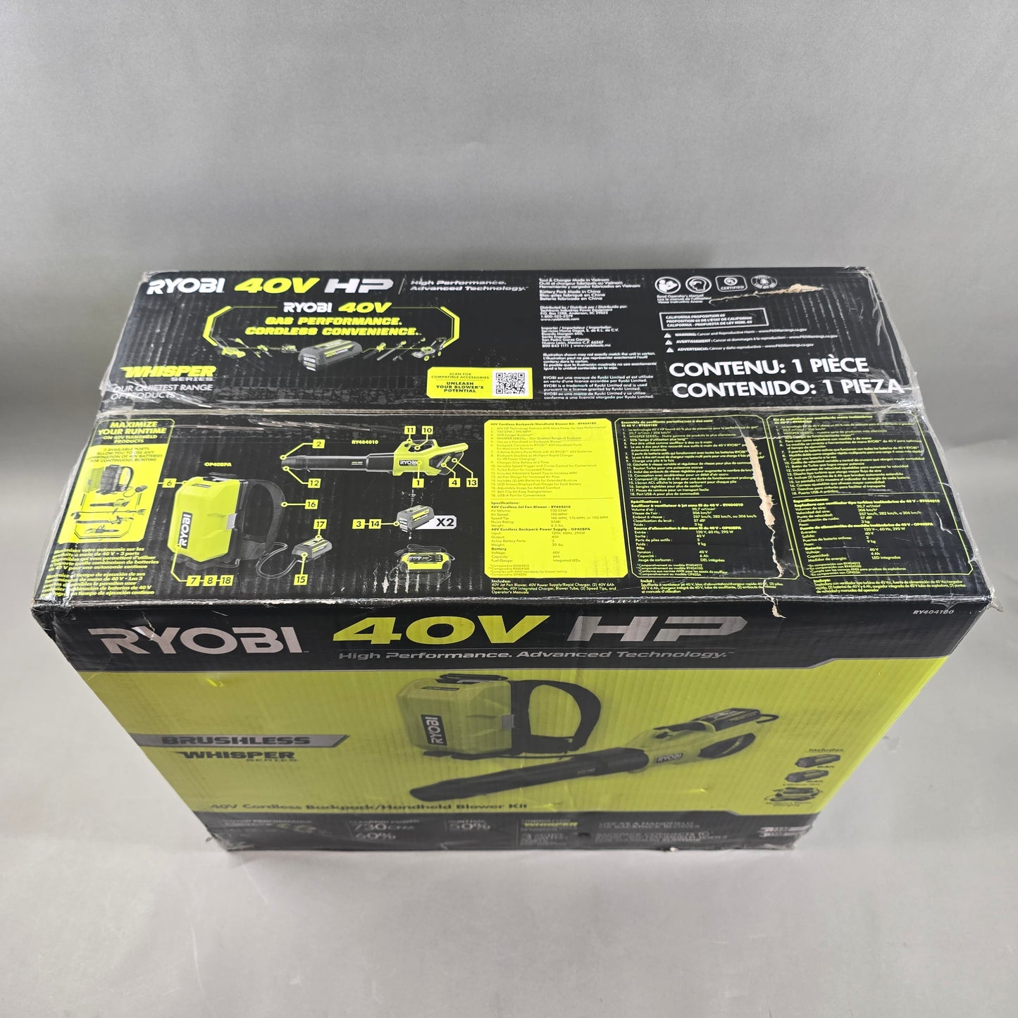 New Ryobi RY404180 40V Cordless Backpack/Handheld Blower Kit