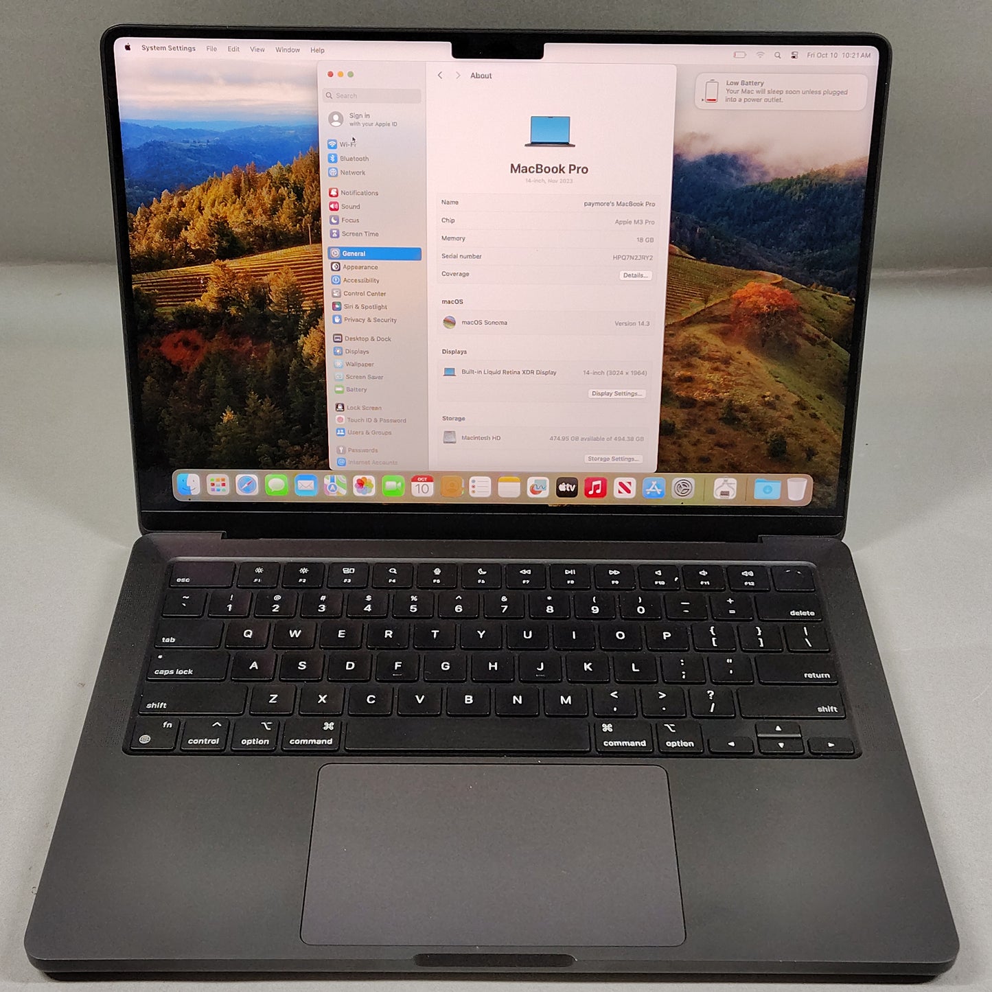 2023 Apple MacBook Pro 14" M3 Pro 10C GPU 4.0GHz 18GB RAM 512GB SSD A2992