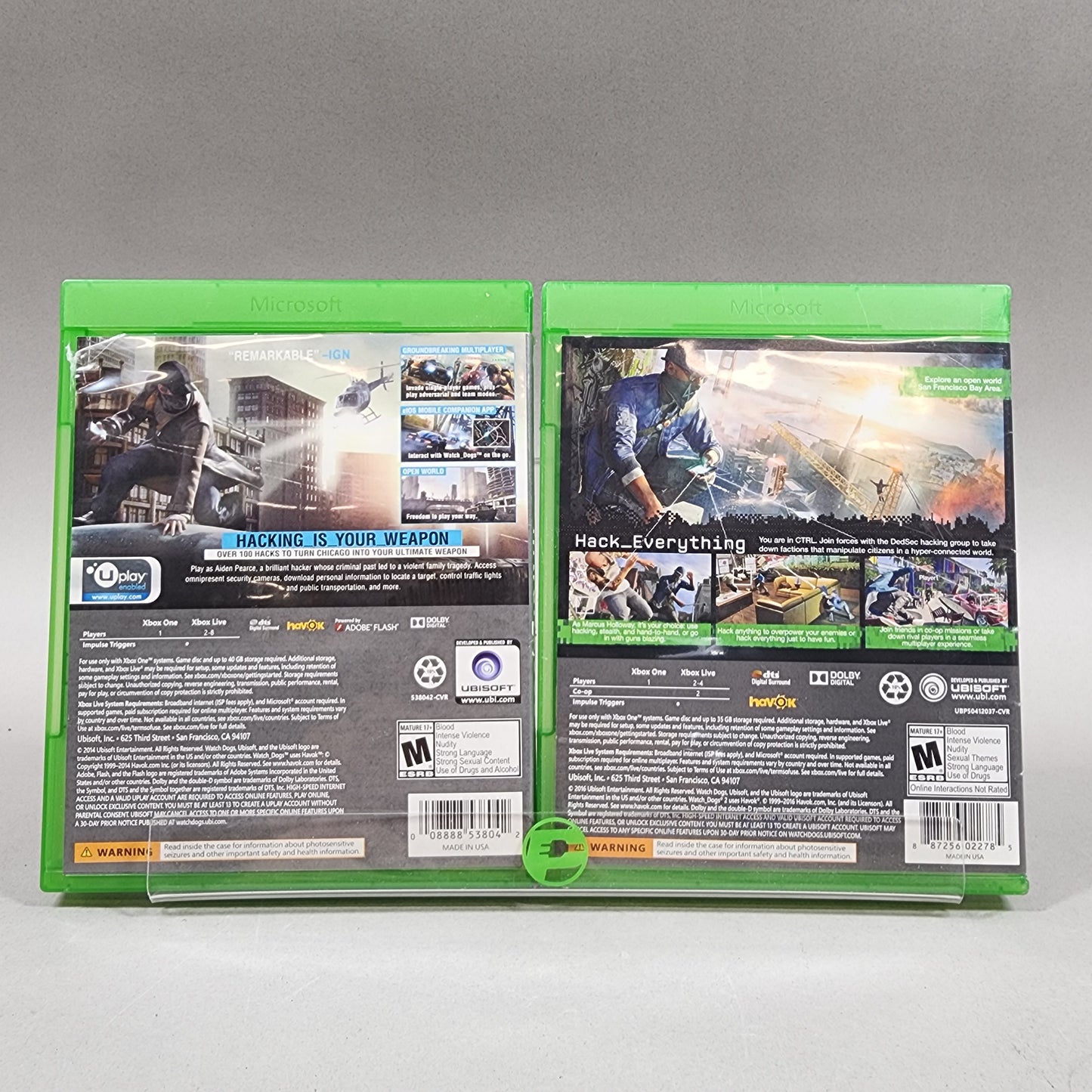 Watch Dogs 1 & 2 Lot of 2 Xbox One Games