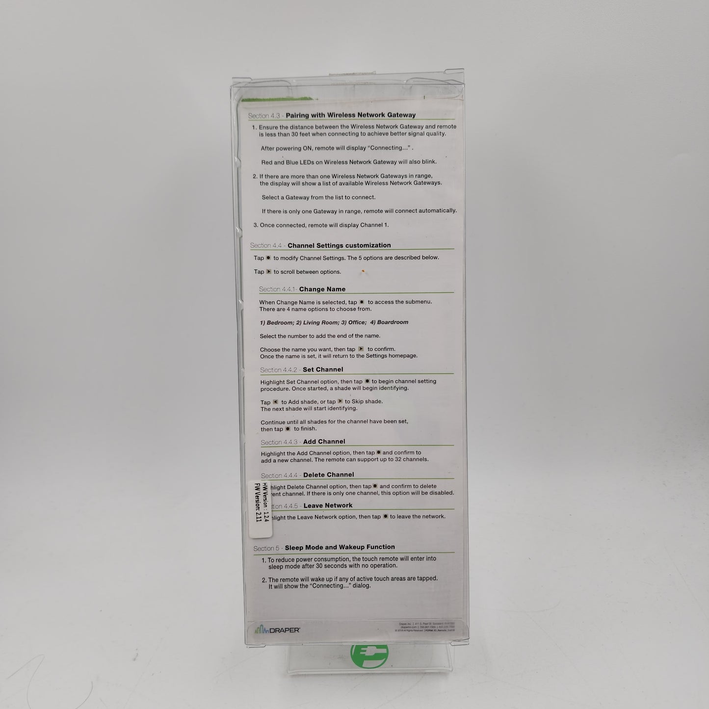 Draper Remote for Motorized Roller Shades C156.270