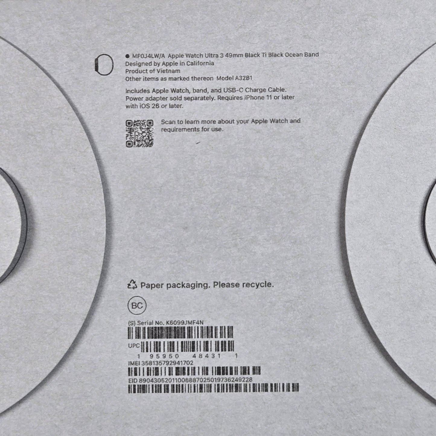 New Unlocked Apple Watch Ultra 3 49MM Black Titanium MF0J4LW/A