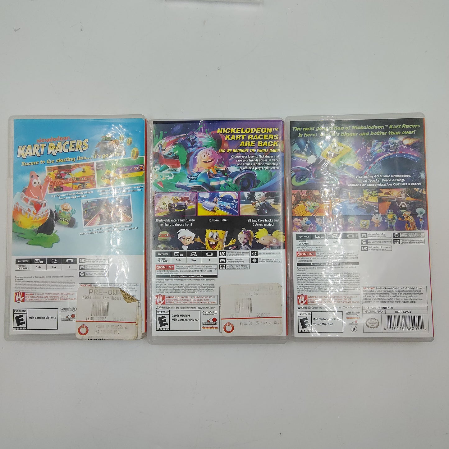Lot of 3 Nintendo Nickelodeon Kart Racers Switch Games