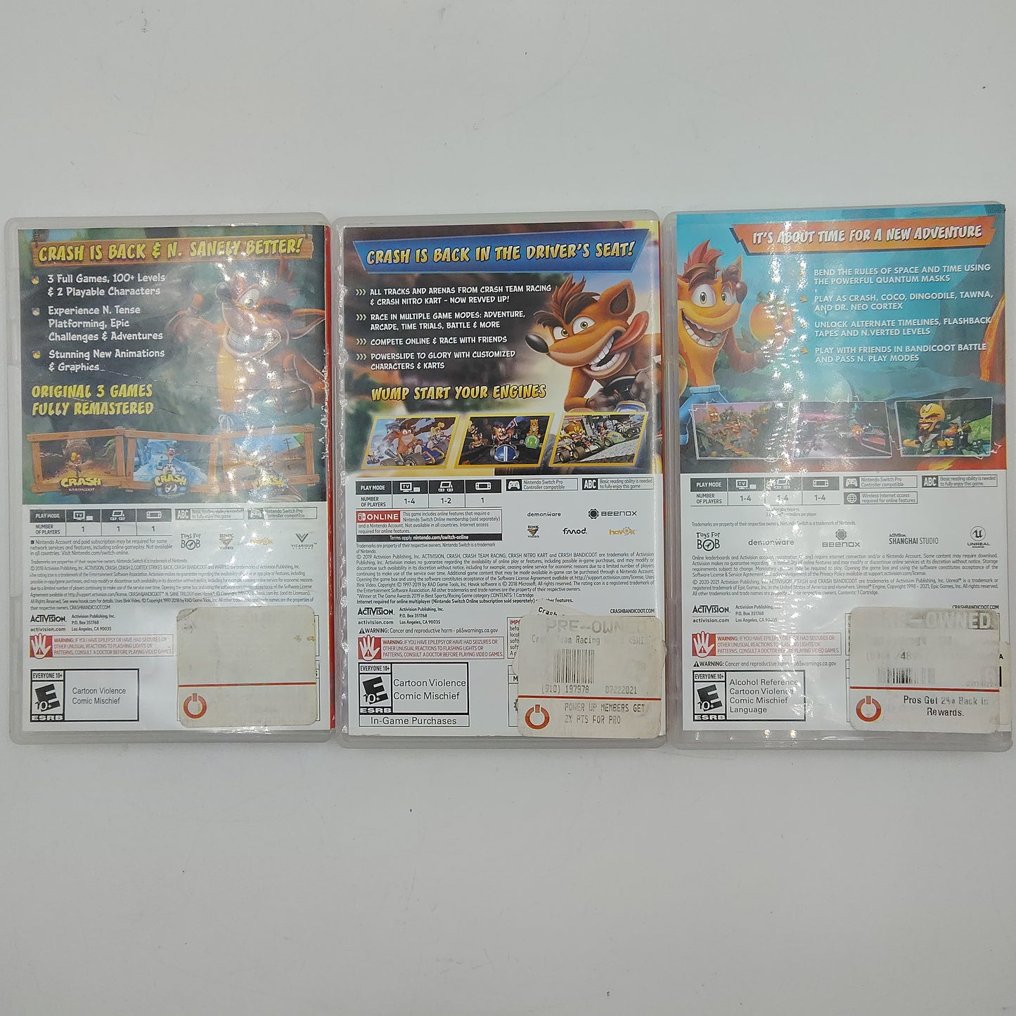 Lot of 3 Crash Bundle Nintendo Switch Games
