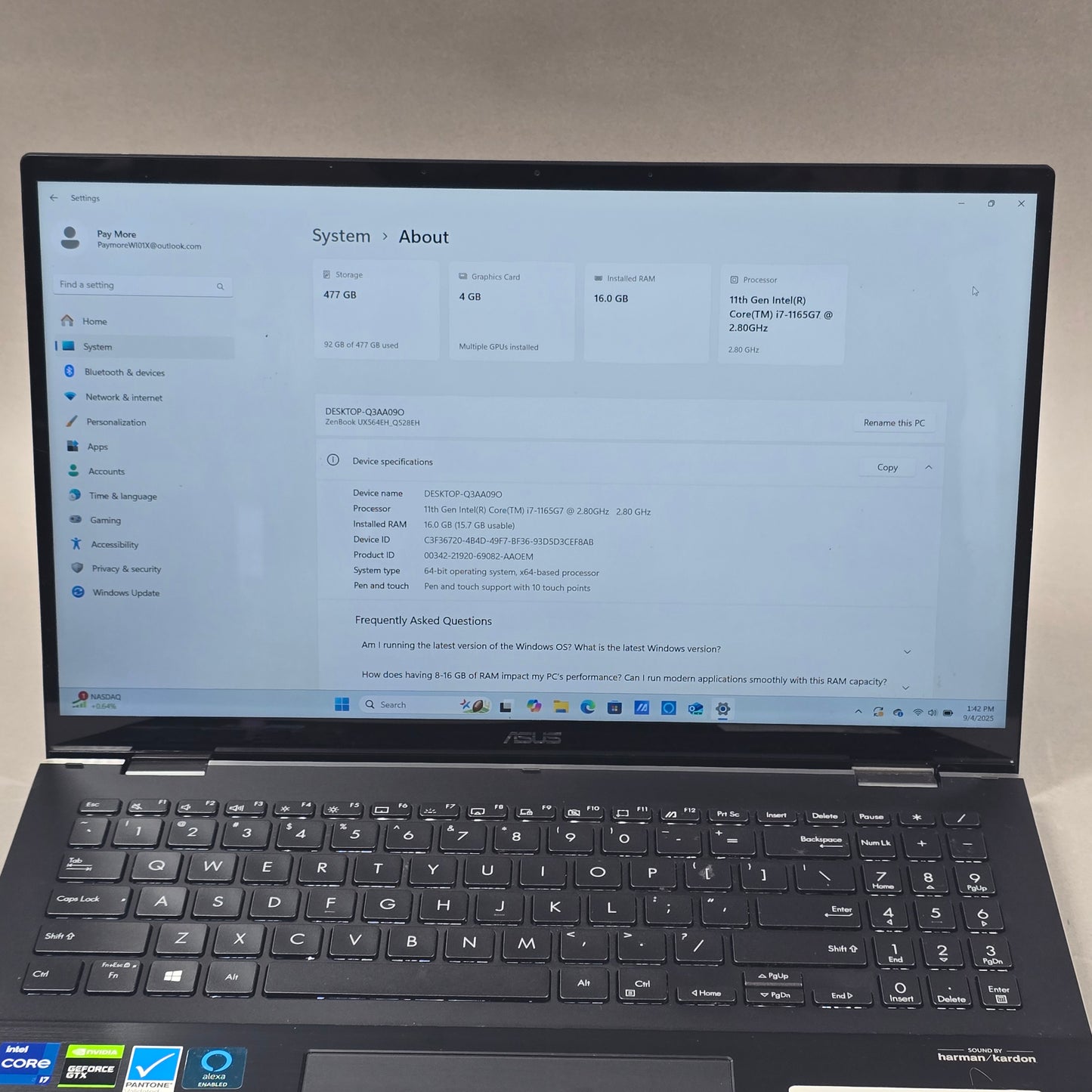 Asus Zenbook Flip 15 FLIP B5402 15.6" i7-1165G7 2.8GHz 16GB RAM 512GB SSD GeForc