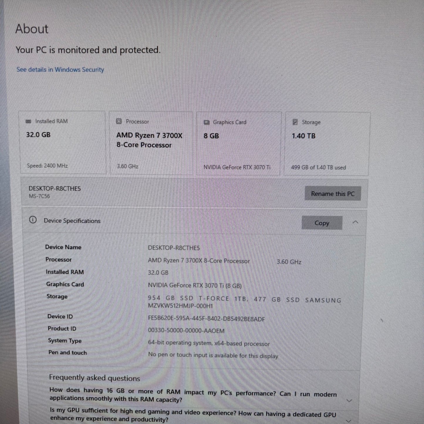 NZXT Custom PC Ryzen 7 3700X 3.60GHz 32GB RAM 1.5TB SSD EVGA GeForce RTX 3070 Ti