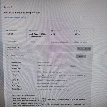 NZXT Custom PC Ryzen 7 3700X 3.60GHz 32GB RAM 1.5TB SSD EVGA GeForce RTX 3070 Ti