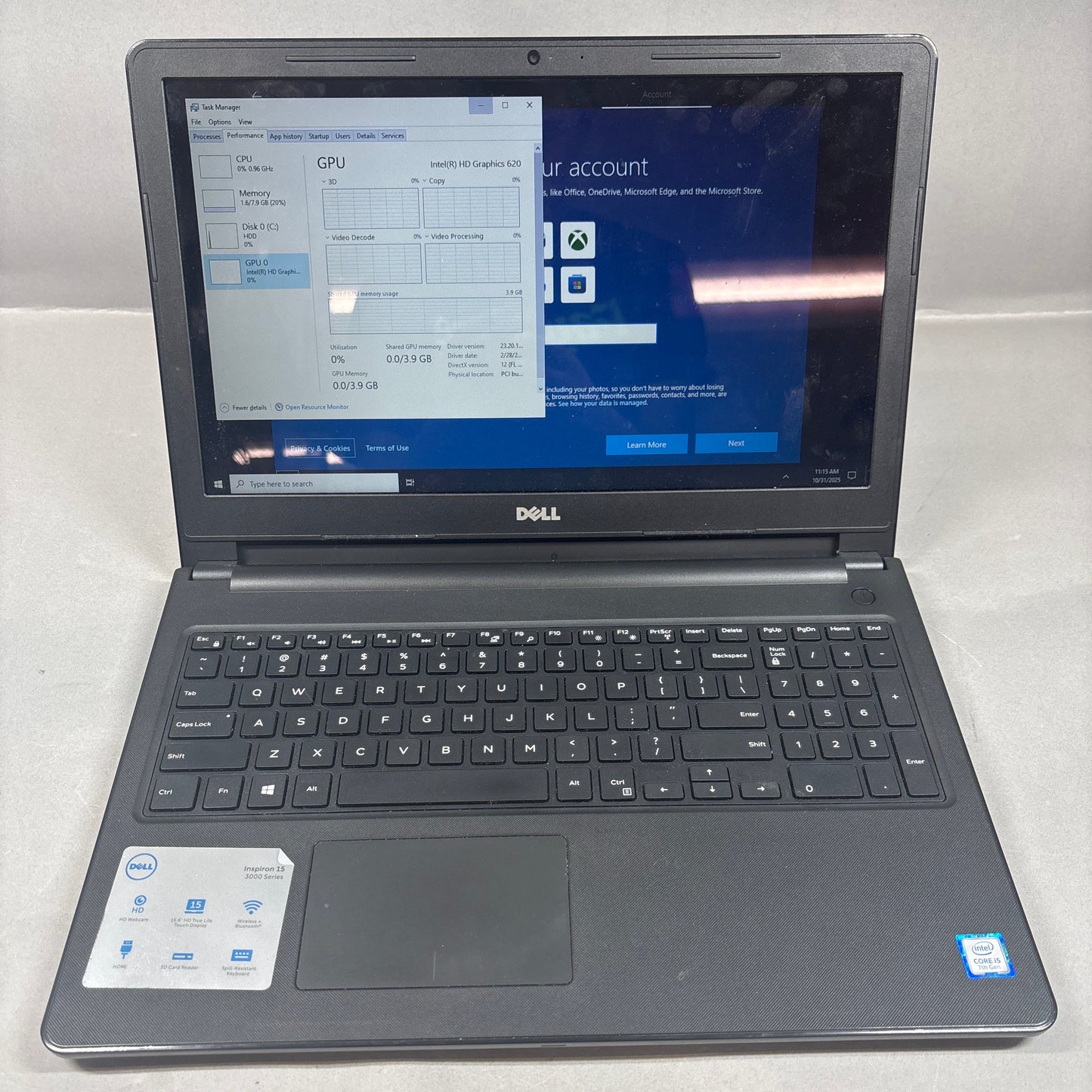 Dell Inspiron 15 3000 15.6" i5-7200U 2.5GHz 8GB RAM 2TB Intel HD Graphics 620.