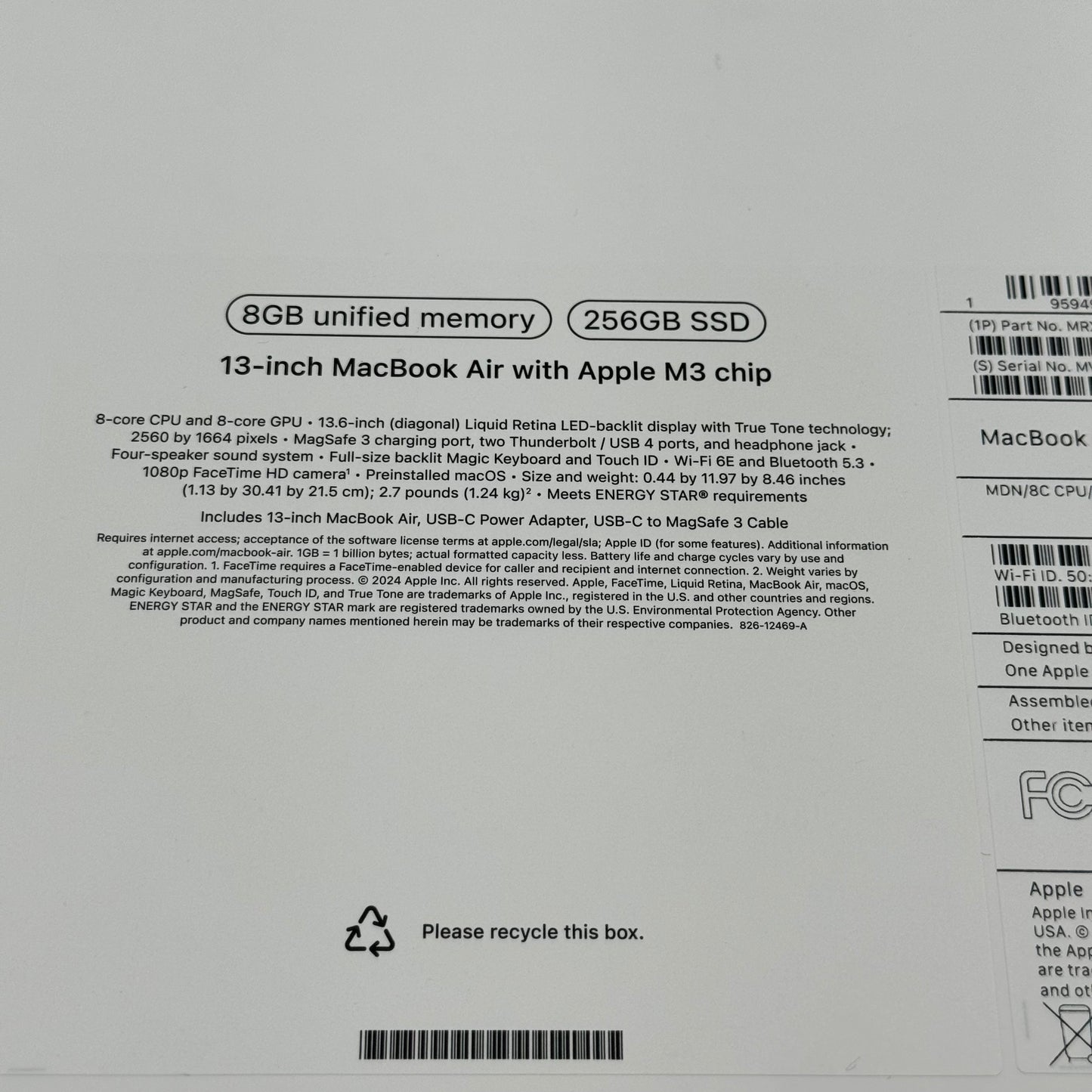 New Apple MacBook Air 2024 13" M3  4.05GHz 8GB RAM 256GB SSD Midnight MRXV3LL/A