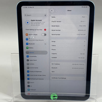 WiFi Only Apple iPad 11" (A16) 128GB Blue MD4A4LL/A