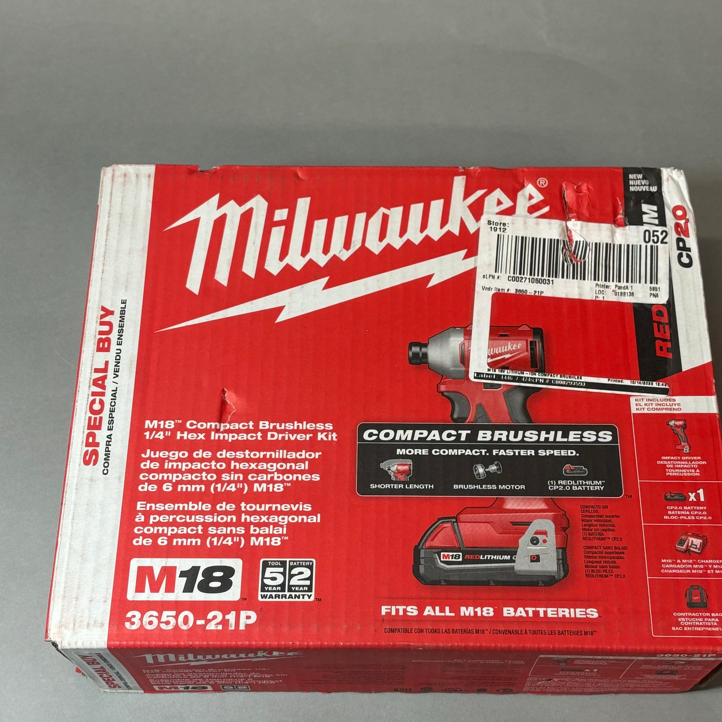 Milwaukee M18 18-Volt Lithium-Ion Cordless 1/4 in. Impact Driver 3650-21P