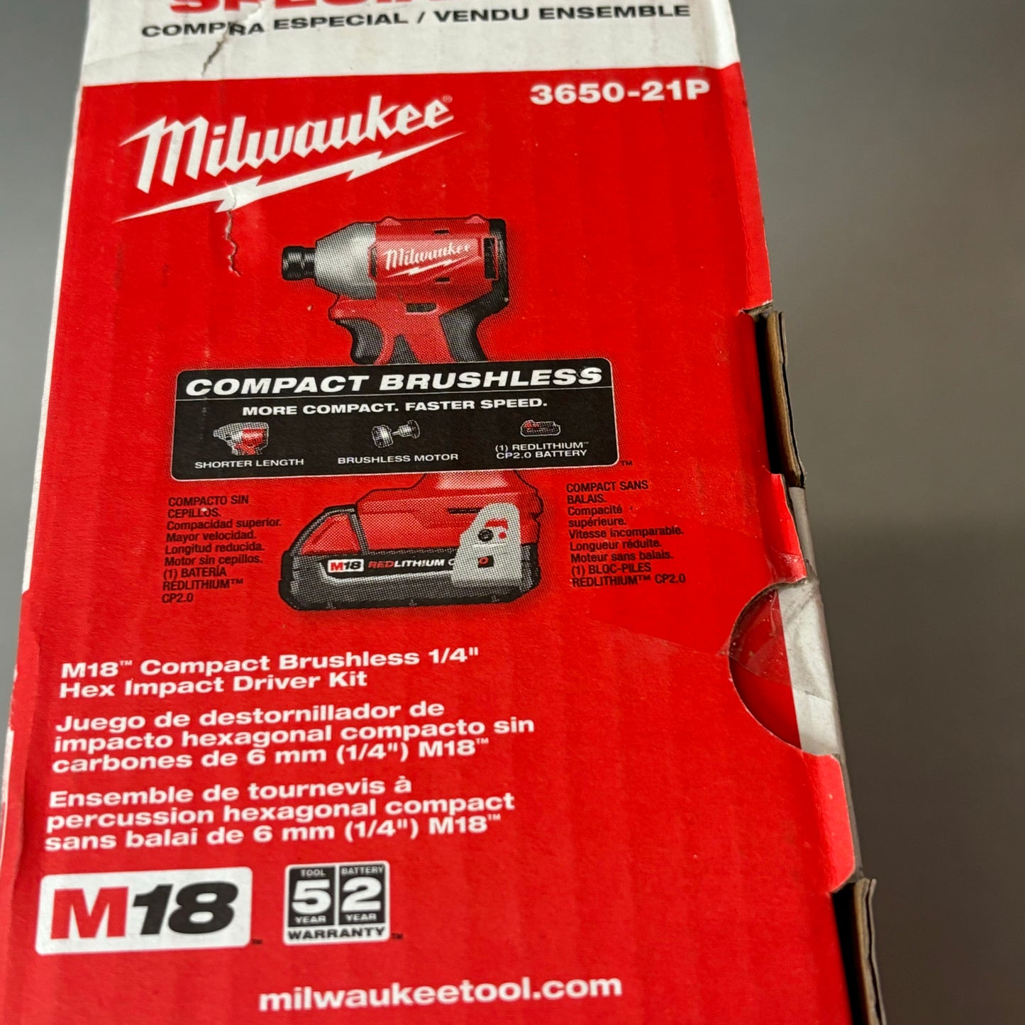 Milwaukee M18 18-Volt Lithium-Ion Cordless 1/4 in. Impact Driver 3650-21P