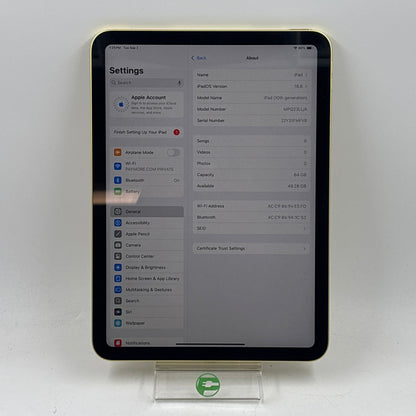 WiFi Only Apple iPad 10th Gen 64GB Yellow M02P3LL/A