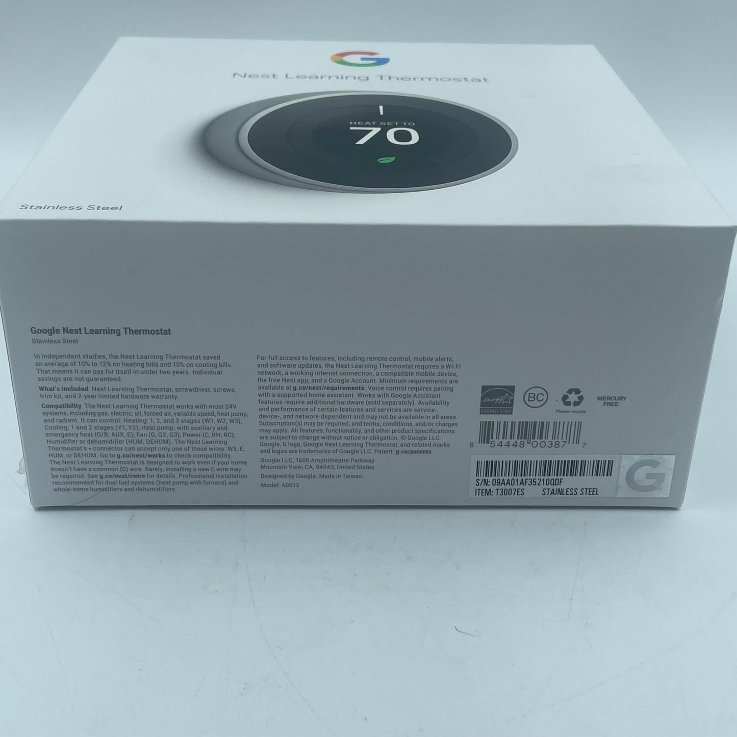 Google Nest Learning Thermostat A0013