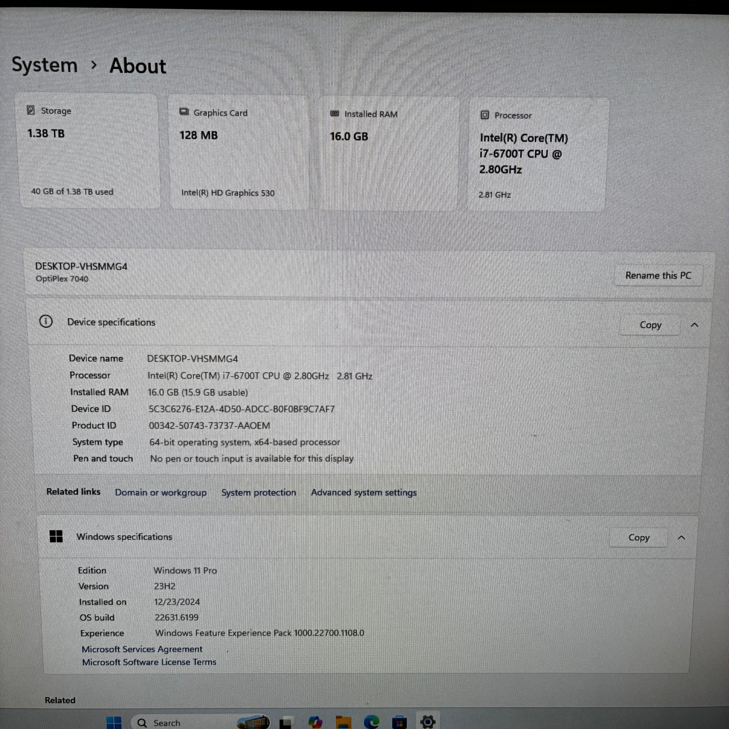Dell OptiPlex 7040 3000 i7-6700HQ 2.8GHz 16GB RAM 1TB HDD 512GB SSD