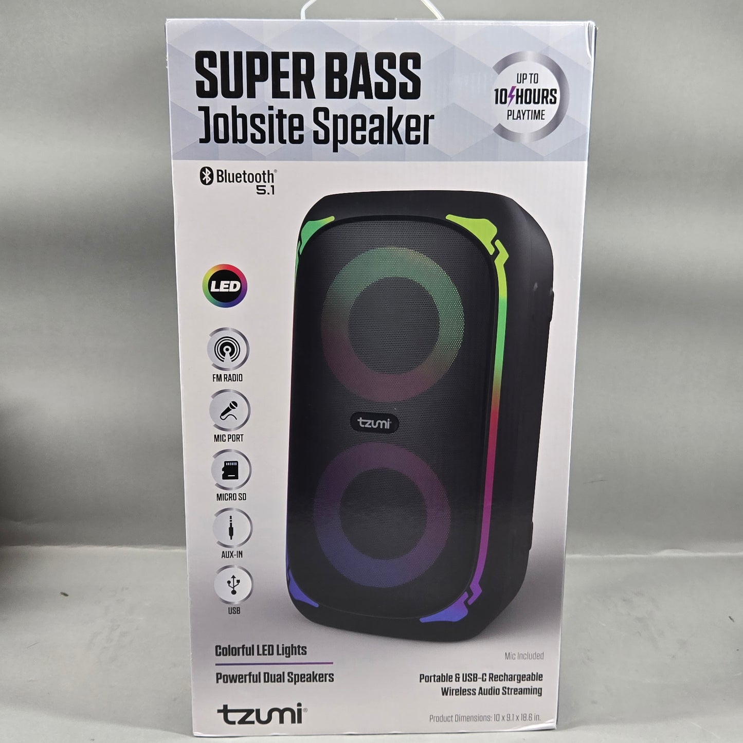 New Tzumi Super Bass Concrete Solid Beats Black