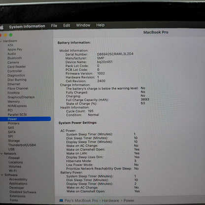 2019 Apple MacBook Pro 13.3" i5 1.4GHz 8GB RAM 128GB Silver A2159