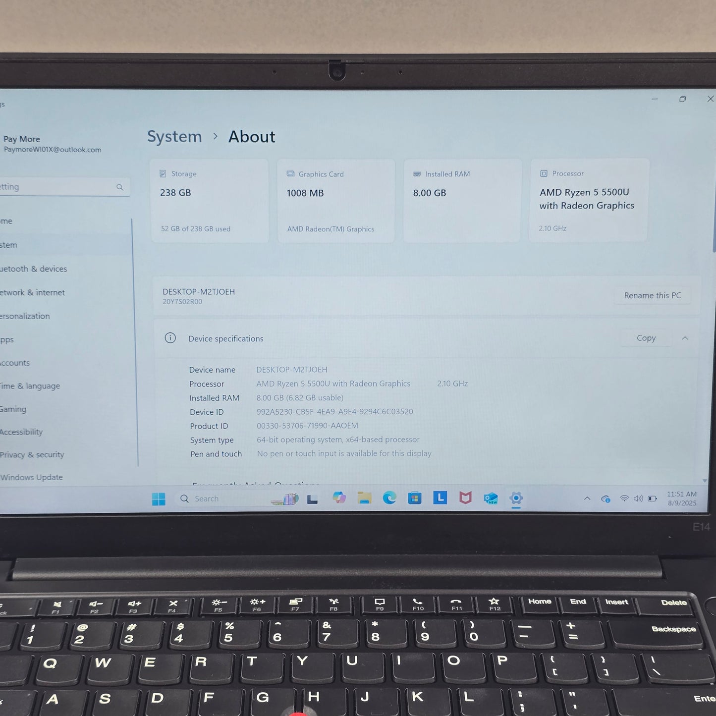 Lenovo ThinkPad E14 Gen 3 JVHFC1 14" Ryzen 5 5500U 2.1GHz 8GB RAM 256GB SSD