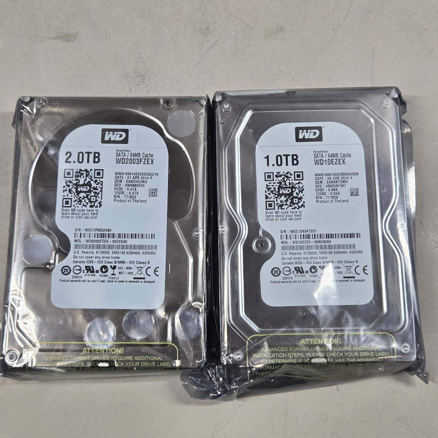 Lot Of 2 Western Digital WD Portable 970 EVO 2TB M.2 SATA 6Gbps HDD + 1TB HDD