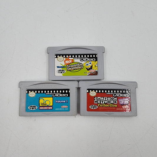 Lot of 3 Nintendo Game Boy Advance Video Cartridges: Disney, CN, & Nick