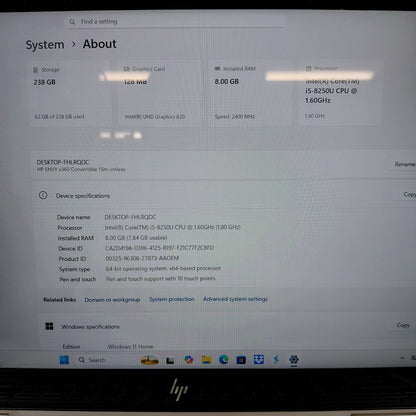 HP Envy x360 15M-CN0011DX 14" i5-8250U 1.8GHz 8GB RAM 256GB SSD