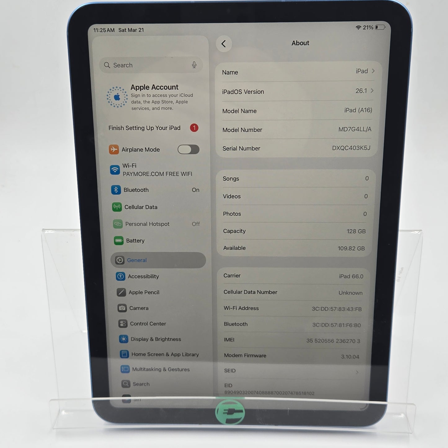 Unlocked Apple iPad 11" (A16) 128GB Blue MD7G4LL/A