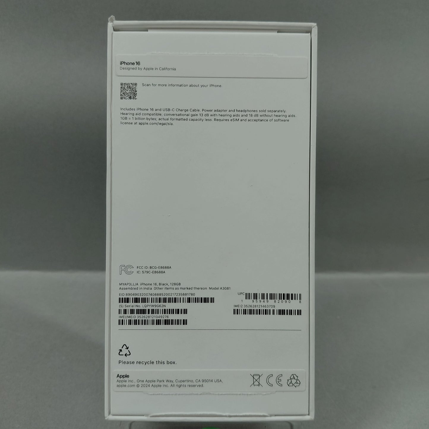 Open Box Verizon Apple iPhone 16 128GB Black MYAP3LL/A
