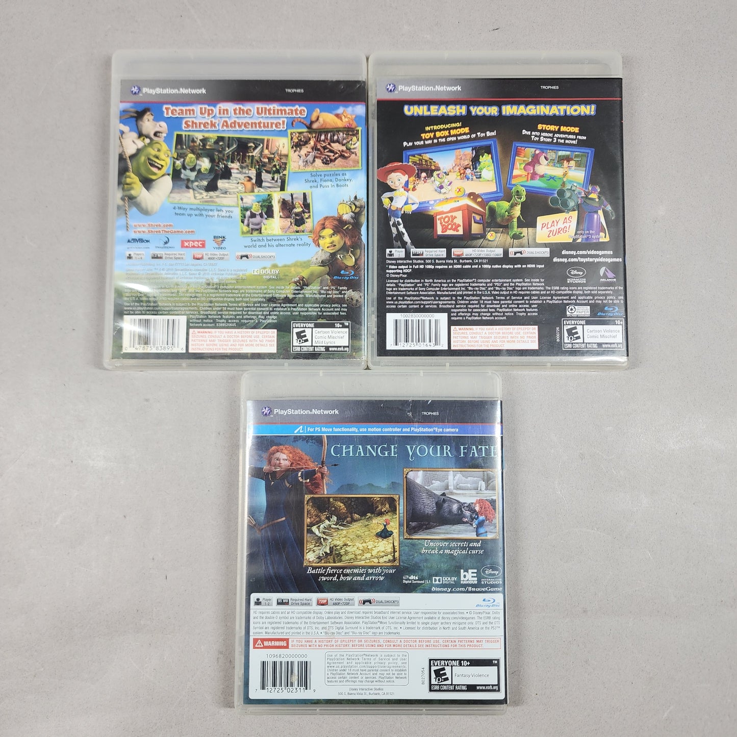 PS3 Animated Movie Video Games Lot of 3 PS3 Games Shrek, Toy Story, & Brave