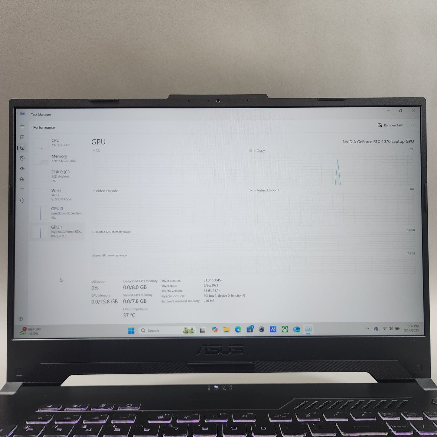 ASUS tuF507 FX507 15.6" i7-12700H 2.3GHz 16GB RAM 1TB SSD GeForce RTX 4070