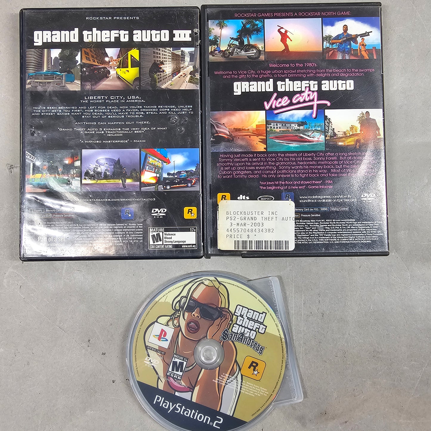 Lot of 3 Sony PlayStation 2 PS2 Games GTA III  Vice City San Andreas