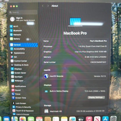 2020 Apple MacBook Pro 13.3" i5 1.4GHz 8GB RAM 256GB Silver A2289