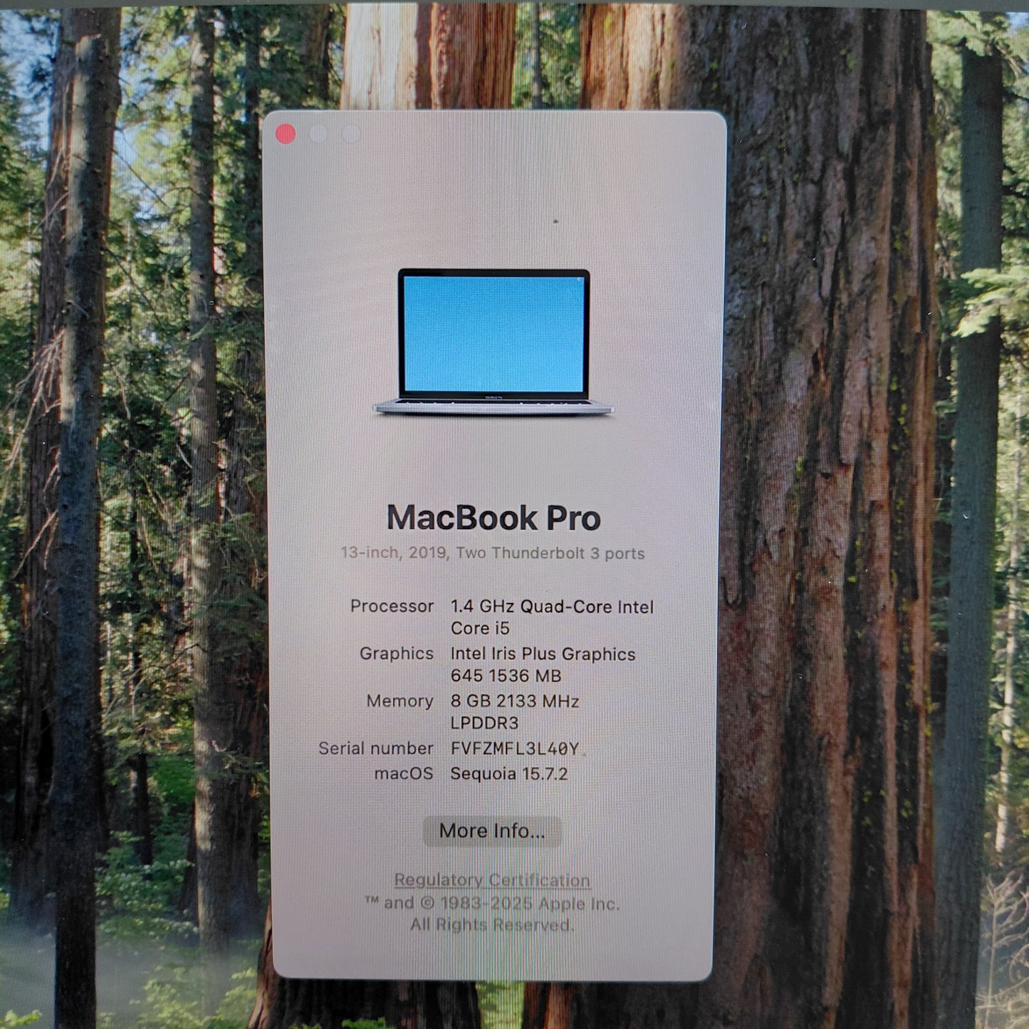 2019 Apple MacBook Pro 13.3" i5 1.4GHz 8GB RAM 128GB Silver A2159