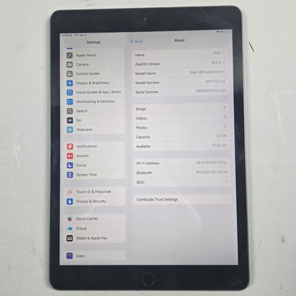 WiFi Only Apple iPad 8th Gen 32GB Space Gray MYL92LL/A