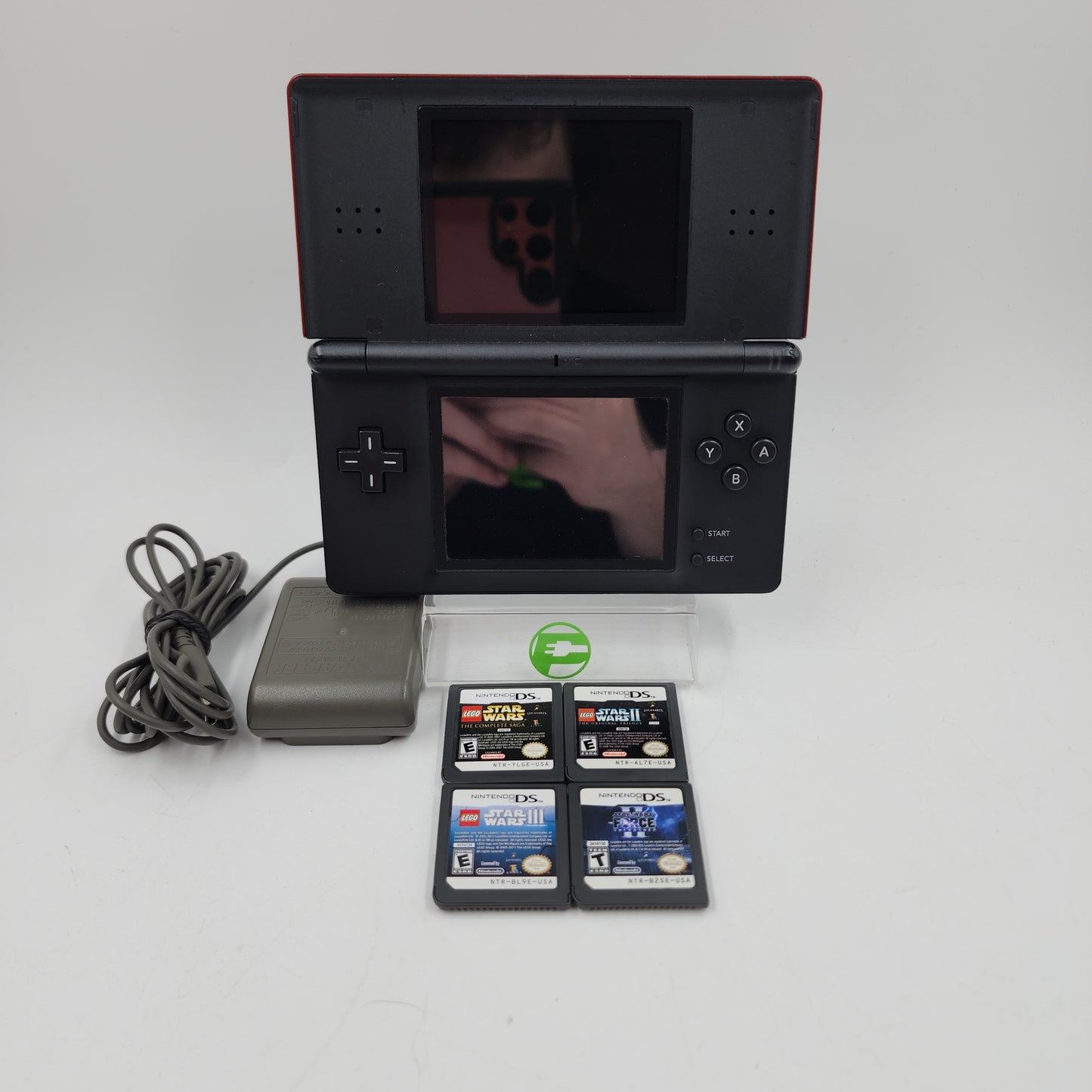 Nintendo DS Lite USG-USA-1 Black/Red Yellowed Lower Screen with Star Wars Games