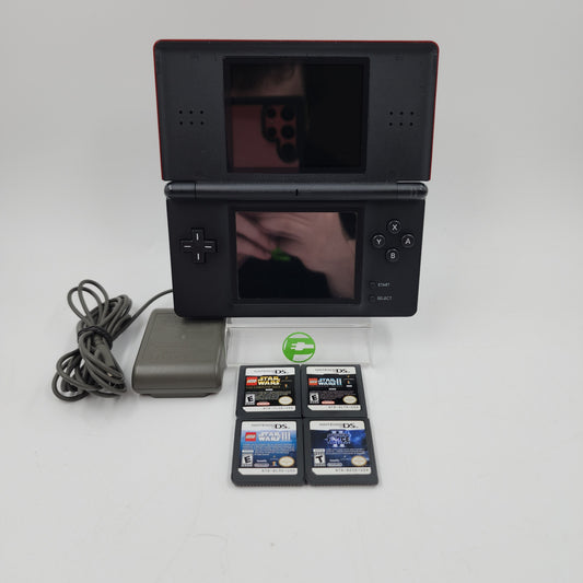 Nintendo DS Lite USG-USA-1 Black/Red Yellowed Lower Screen with Star Wars Games