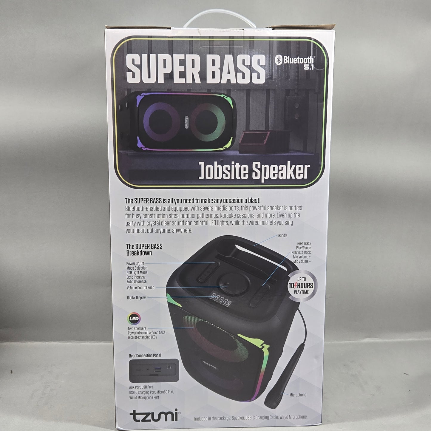 New Tzumi Super Bass Concrete Solid Beats Black