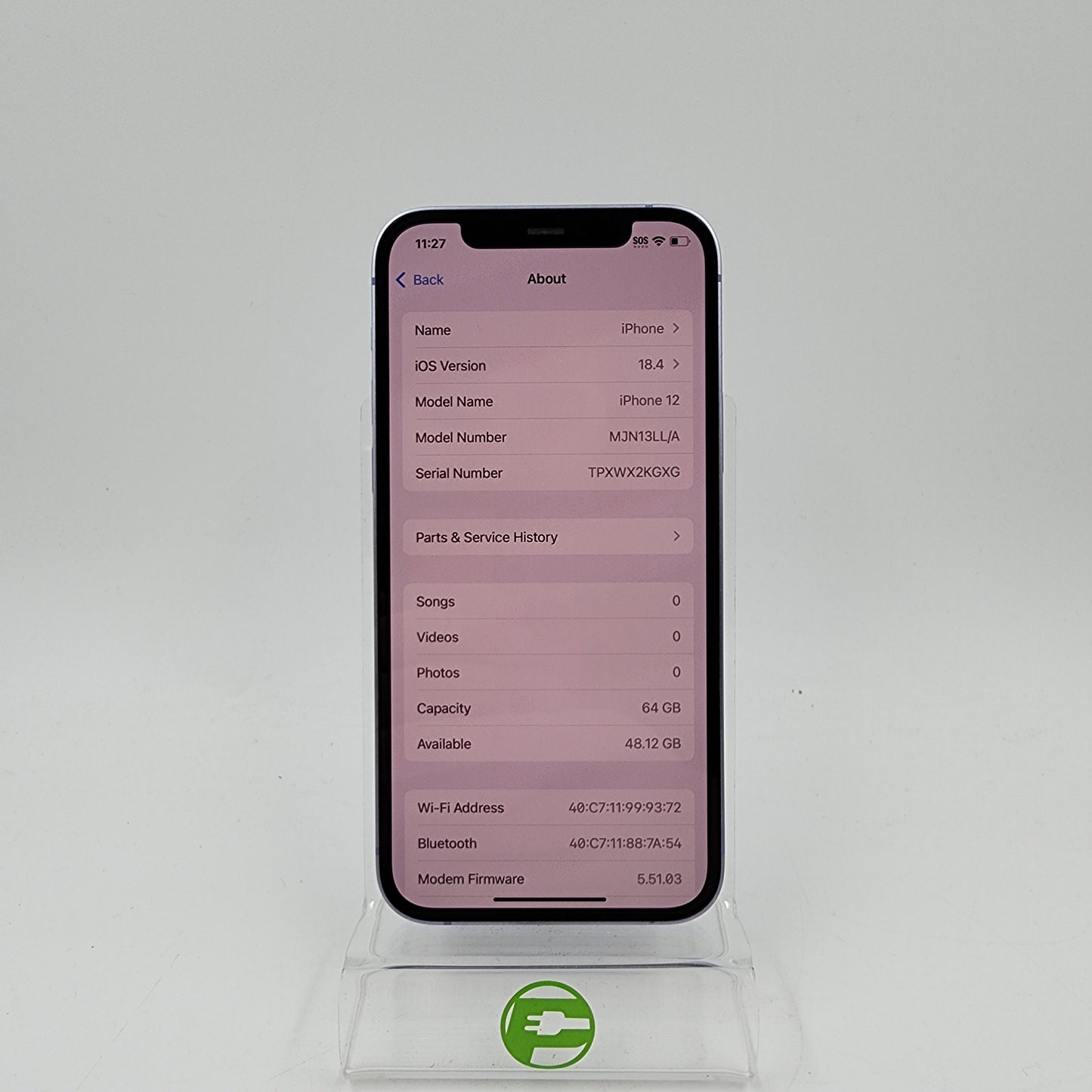 Unlocked Apple iPhone 12 64GB 18.4 PURPLE MJN13LL/A
