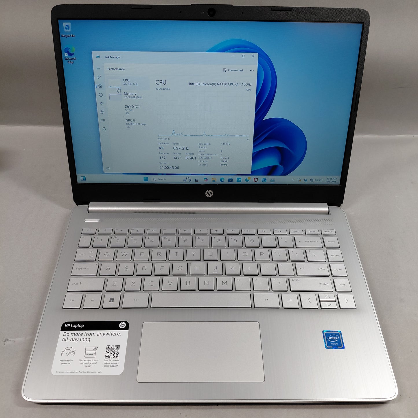 HP Laptop 14-DQ0760DX 14" Celeron N4120 1.1GHz 4GB RAM 128GB SSD