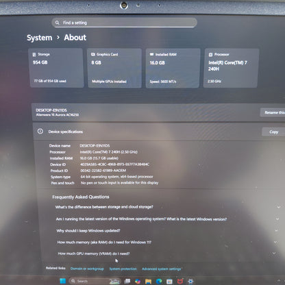 Alienware 16 Aurora AC16250 i7-240H 2.5GHz 16GB RAM 1TB SSD RTX 5050 Laptop GPU