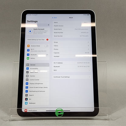 WiFi Only Apple iPad 10th Gen 64GB SILVER MPQ03LL/A