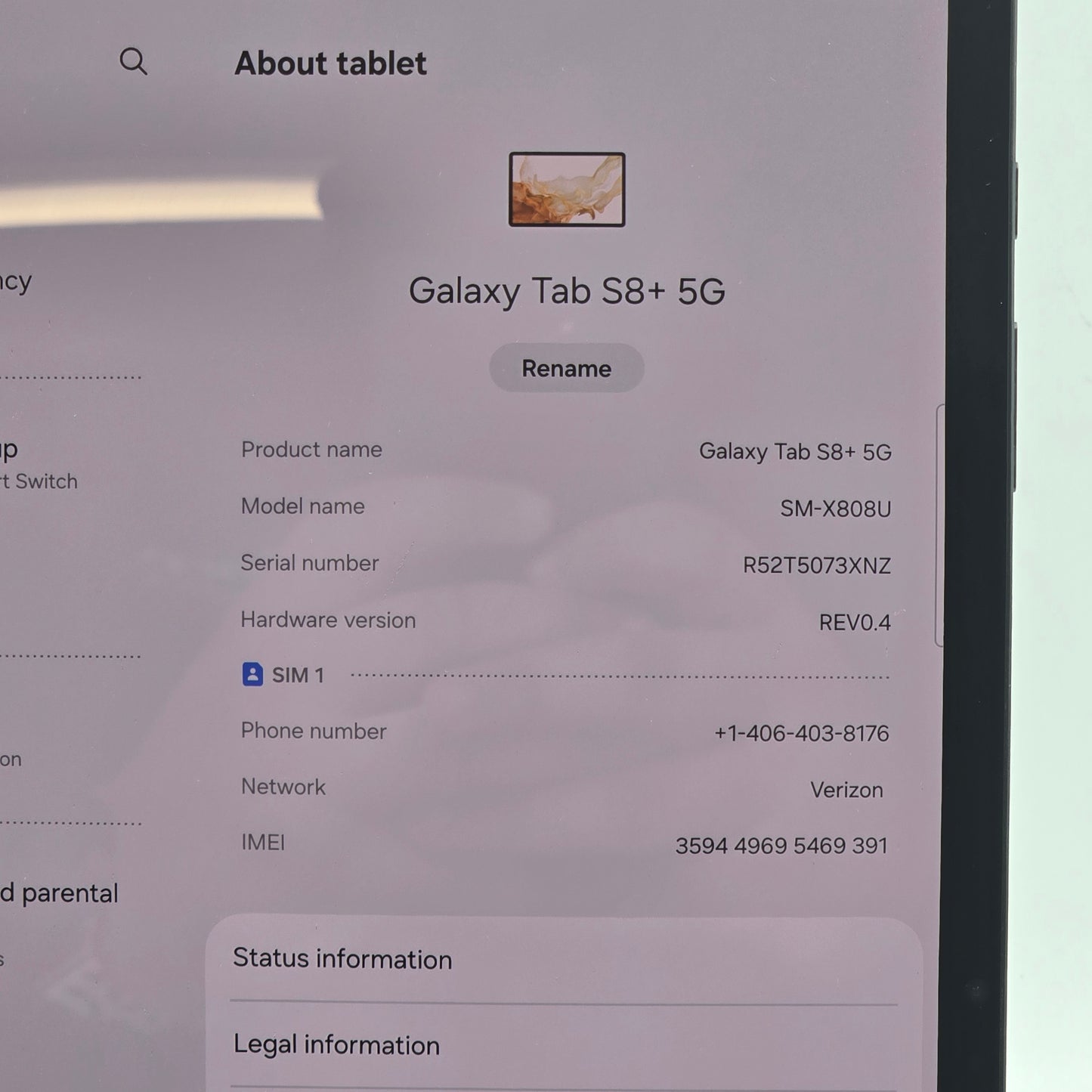 Verizon Samsung Galaxy Tab S8 Plus 8.0" 128GB Black SM-X808U