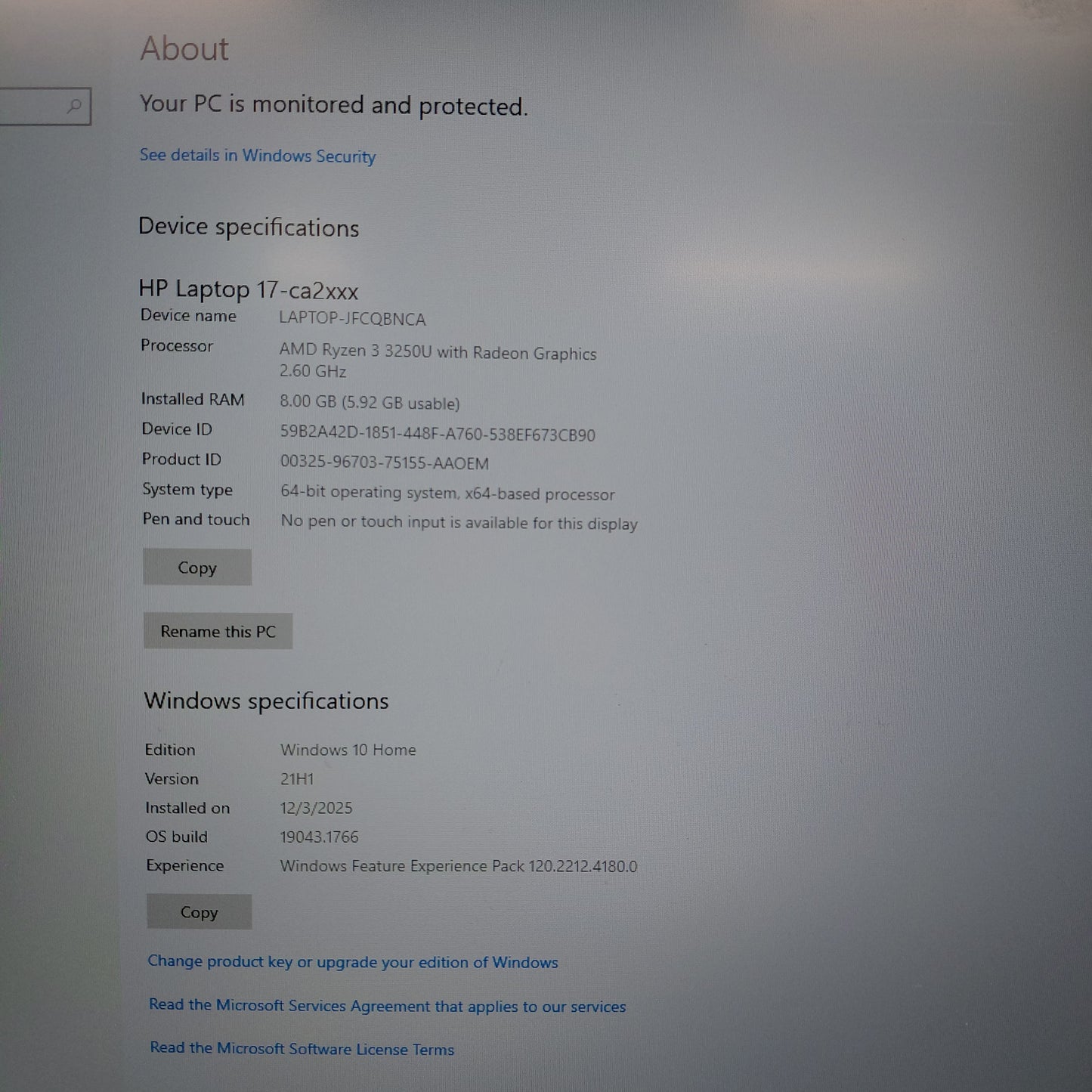 HP Laptop  15-EG0067ST 15.6" Ryzen 3 3250U 2.6GHz 8GB RAM 1TB HDD 128GB SSD