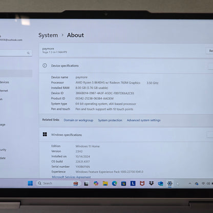 Lenovo Yoga 7 14AHP9 14" Ryzen 5 8640HS 3.5GHz 8GB RAM 512GB SSD Radeon 760M